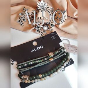 ALDO Green and Gold Beaded Bracelet Set